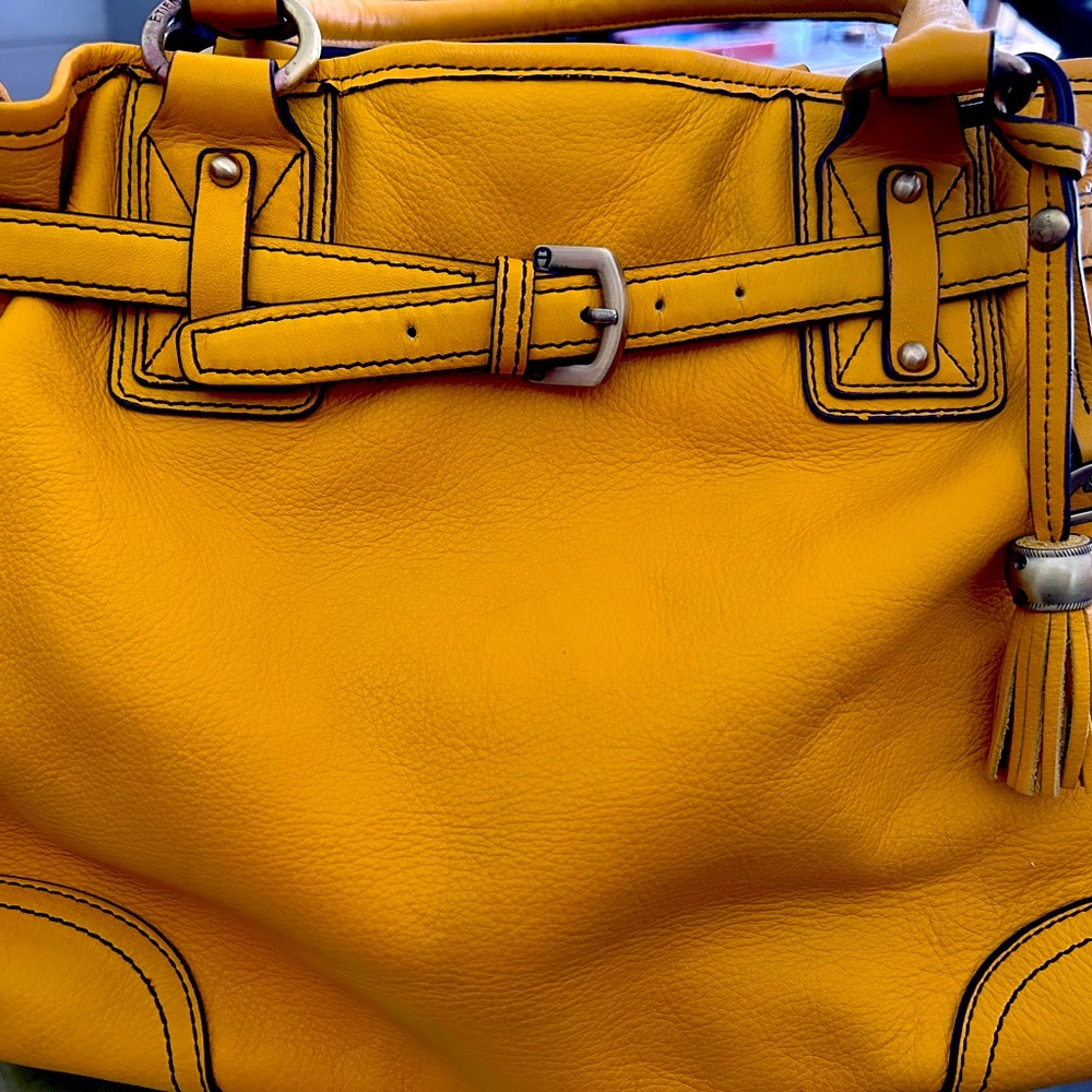 Excellent Etienne Aigner Leather mustard middle zippered 11" long, 11" height